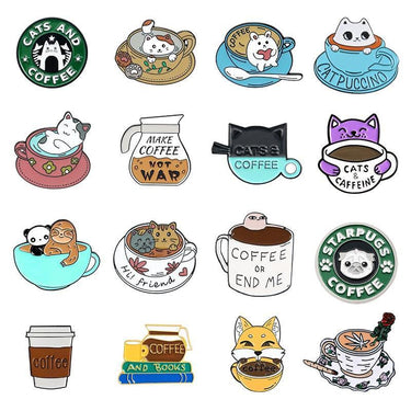 Caffeine Cats Enamel Pin Brooches & Lapel Pins KittyNook Cat Company